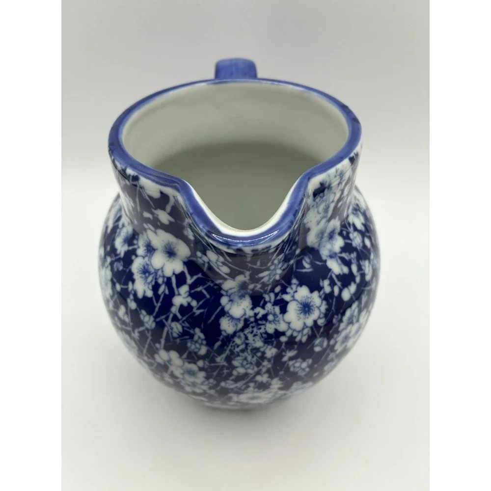 Vintage Victoria ware Flow Blue Ironstone Pitcher 7 inch England Floral